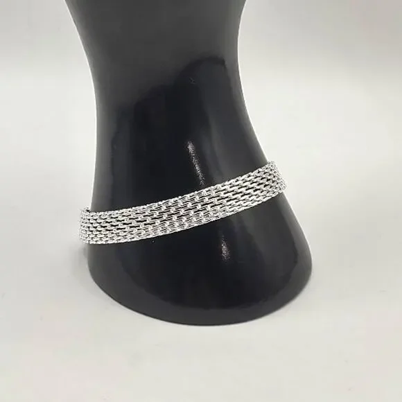 925 Sterling Silver Bracelet Chainmail Weave Valentine 925 Silver Plated Necklace Weave Chainmail 10mm Valentines Birthday Gift NEW main image 0
